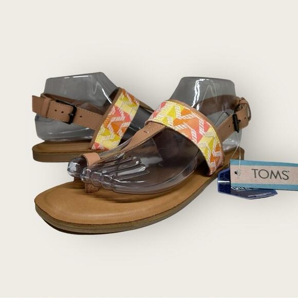 NWOB | TOMS | Bree Chevron Inspired Thong Sandals | Warm Beige | Size 7 - Picture 1 of 16